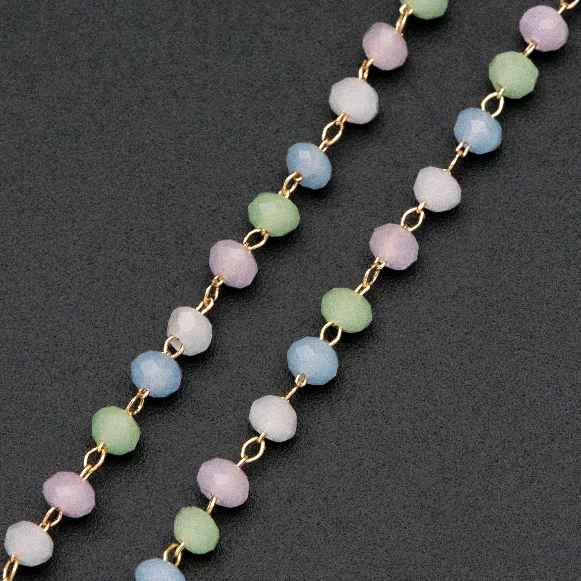 Gold plated Brass Beaded Chains, 3mm Glass Rondelle Beads, Necklace Chain Components (#LK-412-1)/ 1 Meter=3.3 ft